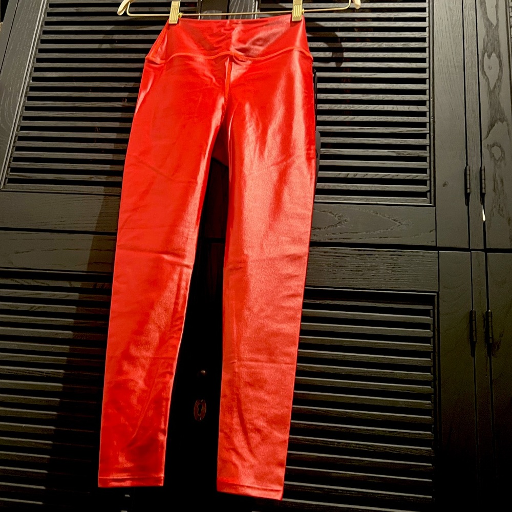 NWT Shiny Liquid Red Leggings Size XS